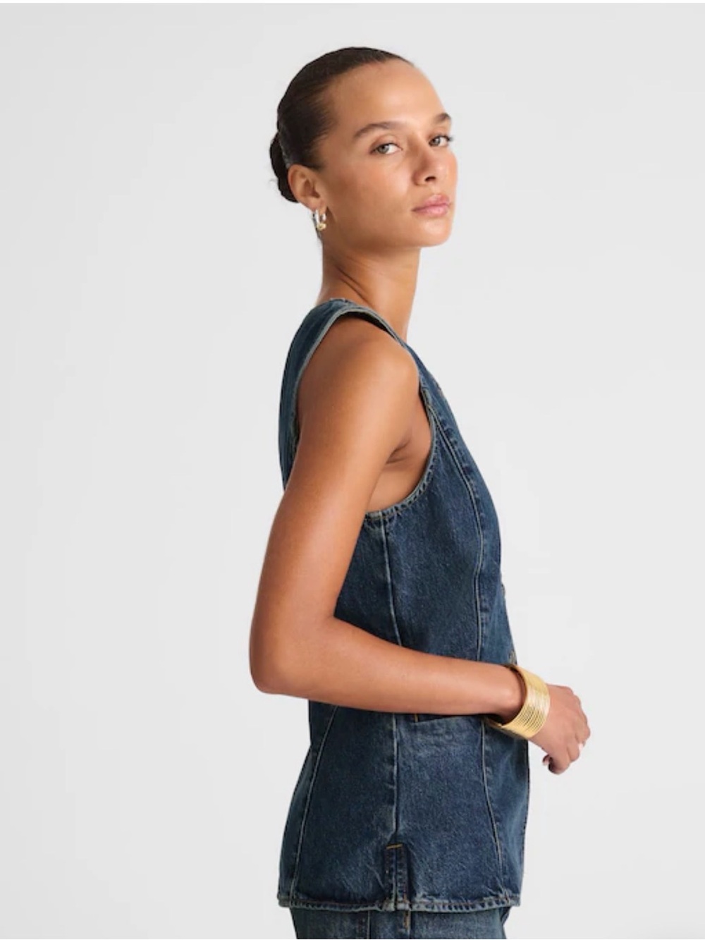 MADEWELL SIZE 4 Denim Crewneck Cutaway Vest in Greendale Wash NW302 $108 - Picture 2 of 8